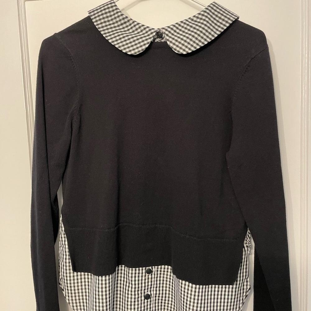 Twik Black and White Checkered Collar Sweater